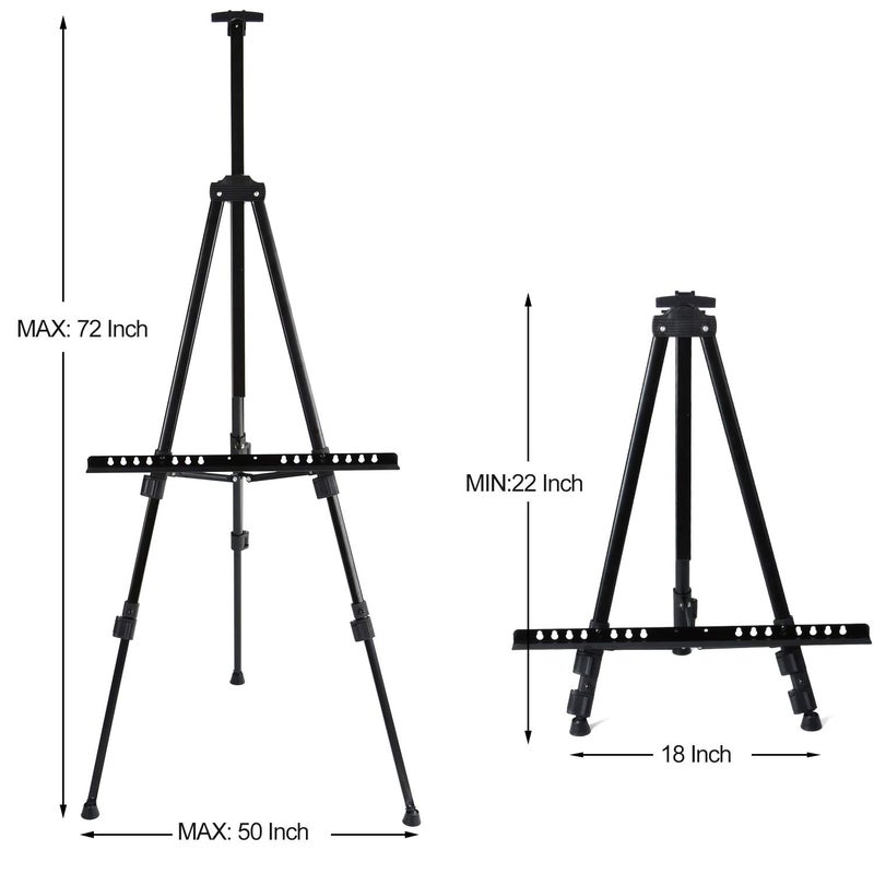 T-SIGN 72 Inches Tall Folding Easel Stand for Display, Aluminum Metal Tripod Art Easel Adjustable Height from 22-72 - Instant Poster Easels for Painting Canvas - Floor Standing Easel (Pack of 2) - Image 2